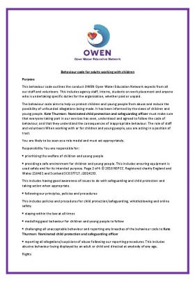 Behaviour Code Of Conduct For Adults Working With Children